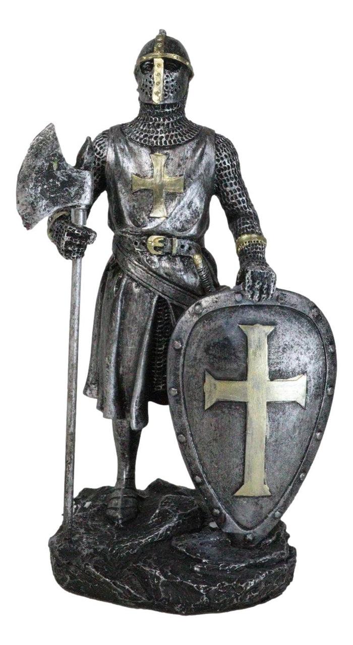 ebros gift Medieval Suit Of Armor Crusader Knight With Axe And Large Shield Figurine
