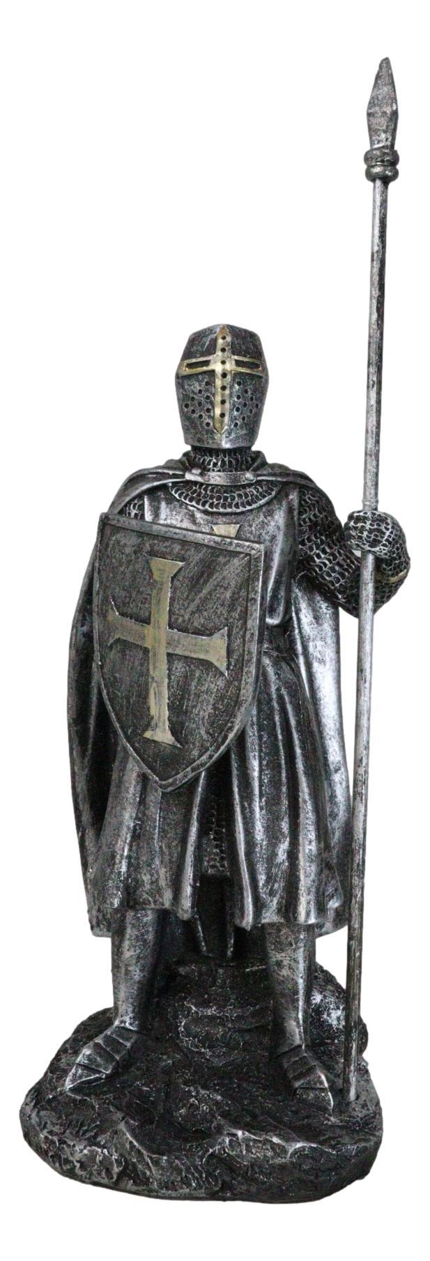 ebros gift Medieval Suit Of Armor Crusader Knight With Spear Javelin And Shield Figurine