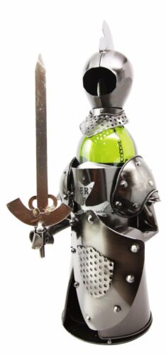 ebros gift Medieval Suit of Armor Knight Hand Made Metal Wine Bottle Holder Caddy Decor