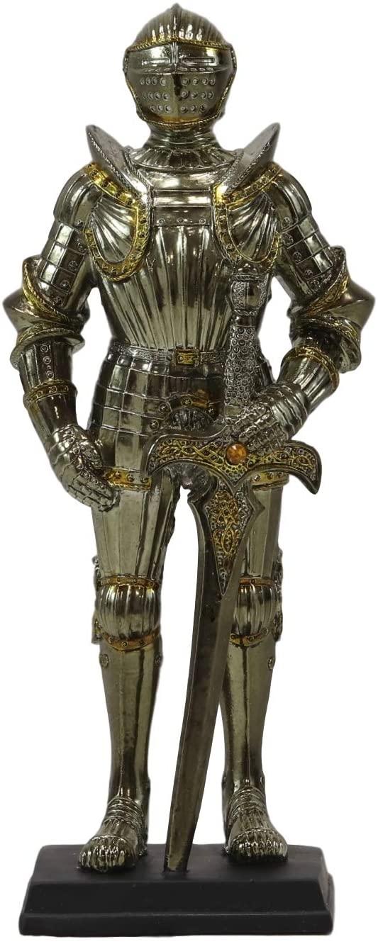 ebros gift Medieval Suit Of Armor Knight Of Chivalry Broad Swordsman Figurine 7"H Statue