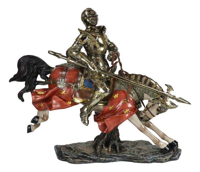 Ebros Gift Medieval Suit Of Armor Knight On Charging Horse Large Decorative Figurine 12.5"H