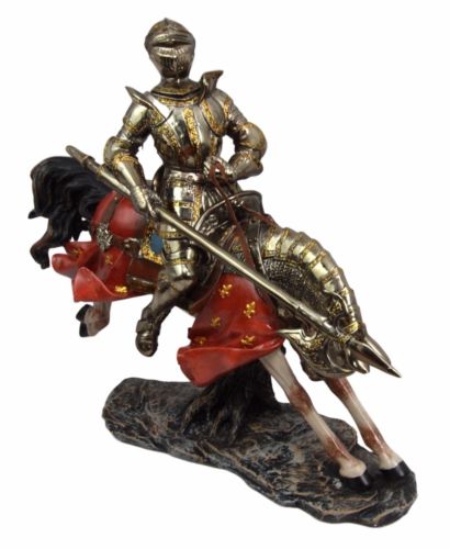 Ebros Gift Medieval Suit Of Armor Knight On Charging Horse Large Decorative Figurine 12.5"H