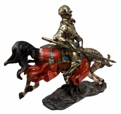 Ebros Gift Medieval Suit Of Armor Knight On Charging Horse Large Decorative Figurine 12.5"H