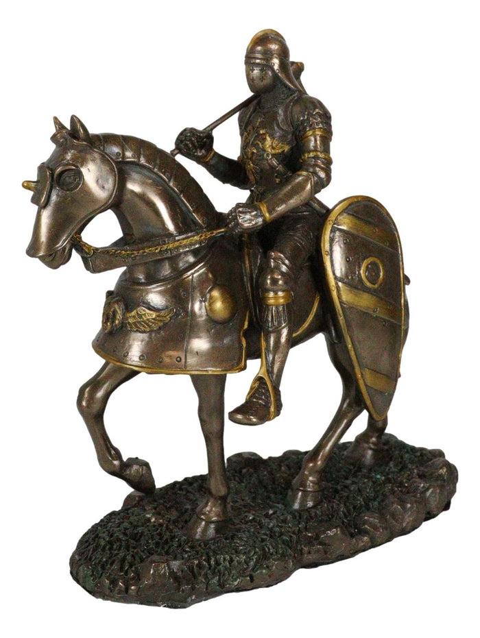 Ebros Gift Medieval Suit Of Armor Knight With Large Shield And Axe On Horse Figurine