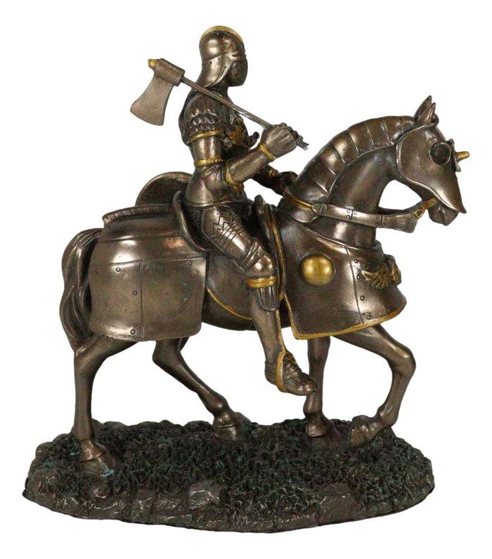 Ebros Gift Medieval Suit Of Armor Knight With Large Shield And Axe On Horse Figurine