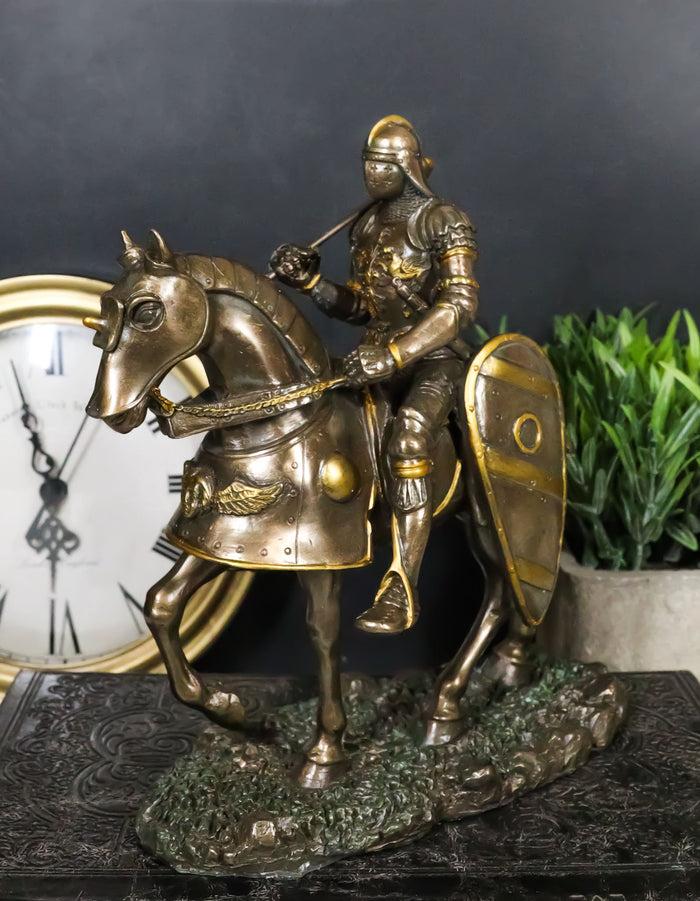 ebros gift Medieval Suit Of Armor Knight With Large Shield And Axe On Horse Figurine