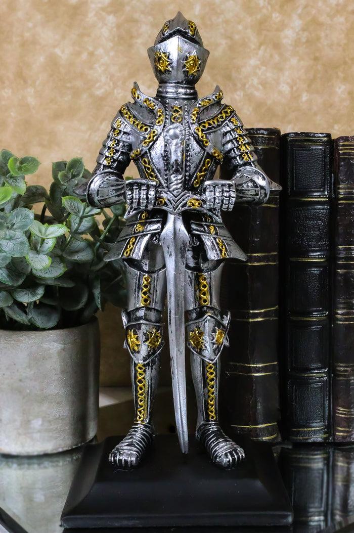 ebros gift Medieval Swordsman Knight Figurine Suit of Armor Northern Star Coat Of Arms