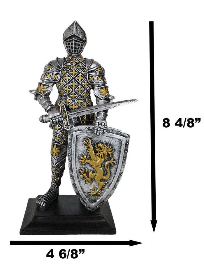 Ebros Gift Medieval Swordsman Knight Of Lyon Figurine 8.5"H Suit Of Armor Coat Of Arms Lion