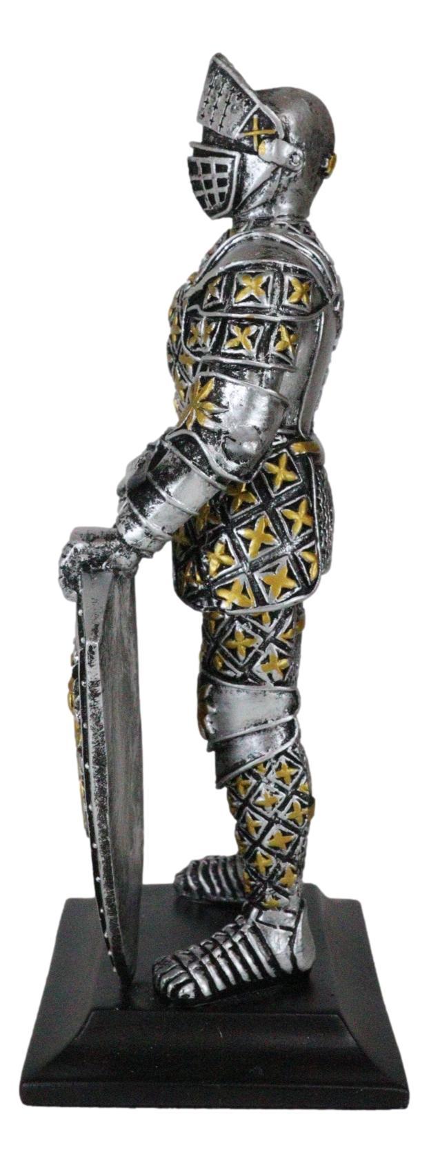Ebros Gift Medieval Swordsman Knight Of Lyon Figurine 8.5"H Suit Of Armor Coat Of Arms Lion