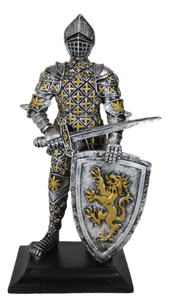 Ebros Gift Medieval Swordsman Knight Of Lyon Figurine 8.5"H Suit Of Armor Coat Of Arms Lion