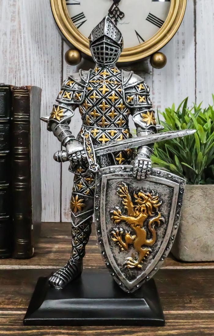 ebros gift Medieval Swordsman Knight Of Lyon Figurine 8.5"H Suit of Armor Coat Of Arms Lion