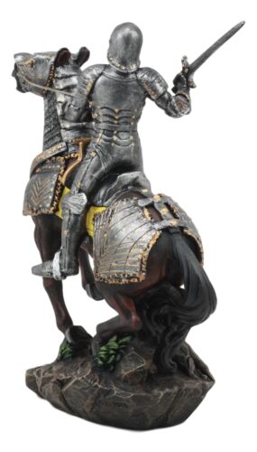 Ebros Gift Medieval Swordsman Knight With Suit Of Armor Charging On Calvary Horse Statue