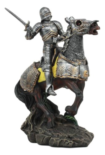 ebros gift Medieval Swordsman Knight With Suit Of Armor Charging On Calvary Horse Statue