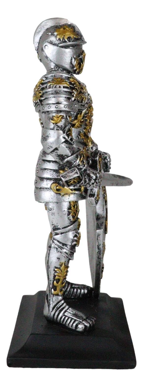 Ebros Gift Medieval Swordsman Roccoco Italian Knight Figurine 8" Suit Of Armor Coat Of Arms