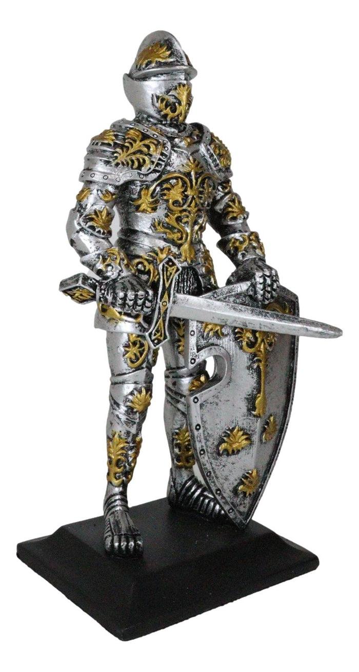 Ebros Gift Medieval Swordsman Roccoco Italian Knight Figurine 8" Suit Of Armor Coat Of Arms