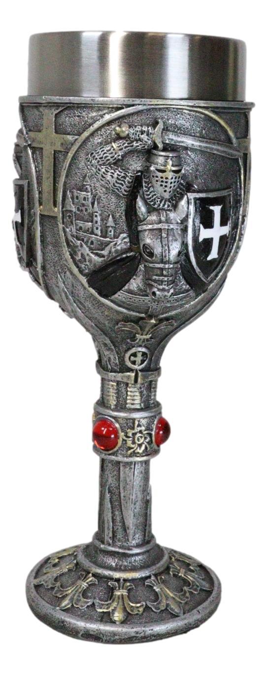 Ebros Gift Medieval Templar Crusader Dark Knight Suit Of Armor On Horse Wine Goblet Chalice