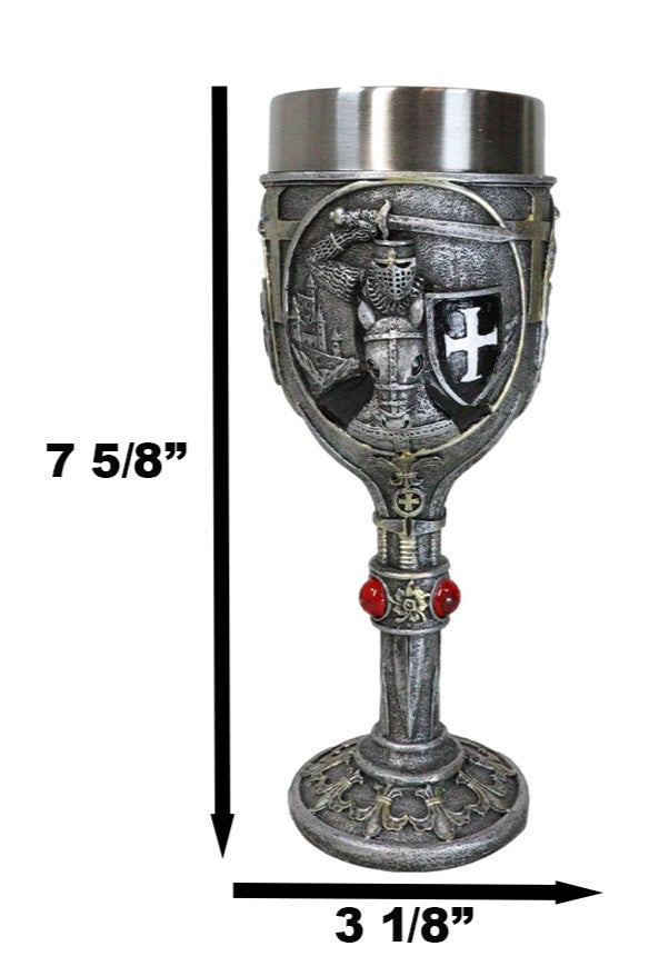 Ebros Gift Medieval Templar Crusader Dark Knight Suit Of Armor On Horse Wine Goblet Chalice
