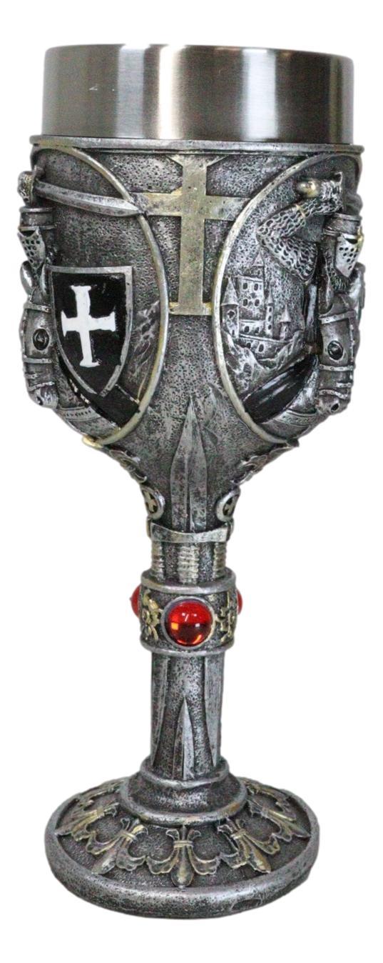 Ebros Gift Medieval Templar Crusader Dark Knight Suit Of Armor On Horse Wine Goblet Chalice