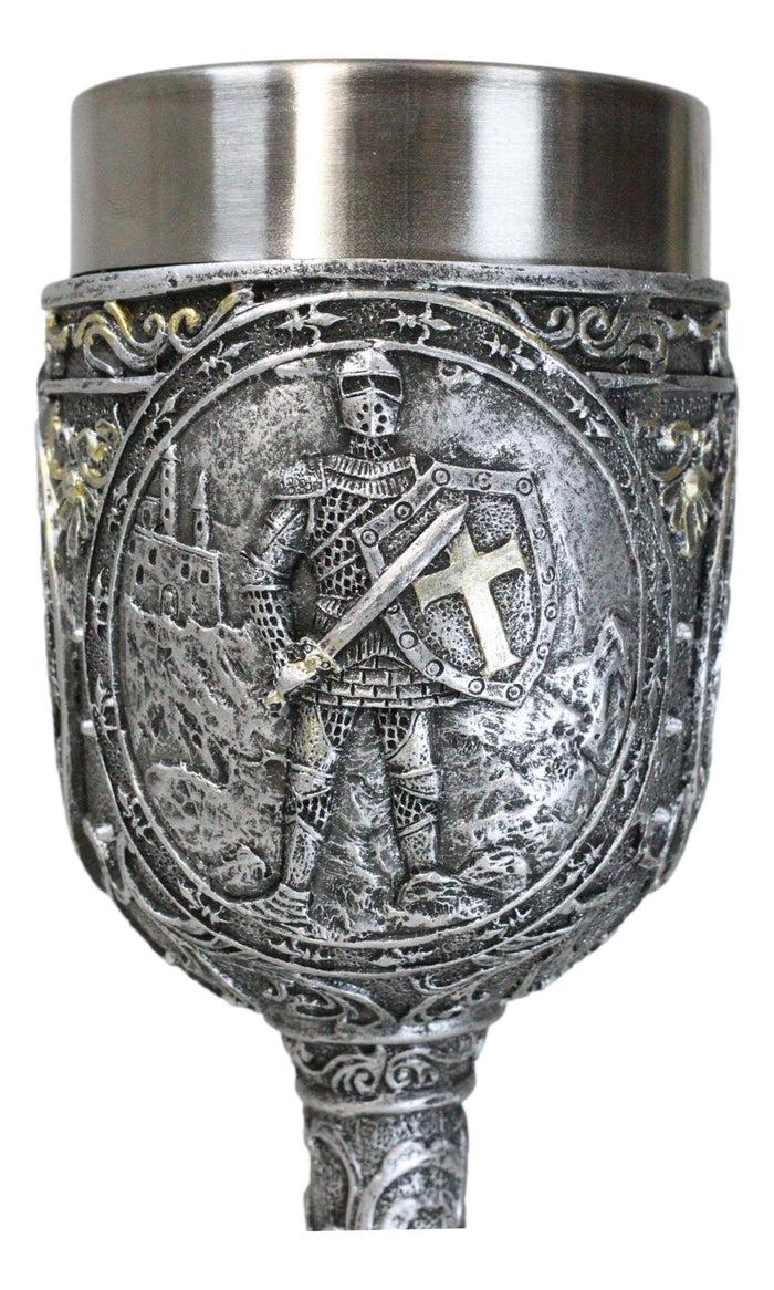 Ebros Gift Medieval Templar Crusader Knight Suit Of Armor On Guard Wine Goblet Chalice