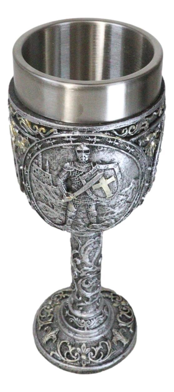 Ebros Gift Medieval Templar Crusader Knight Suit Of Armor On Guard Wine Goblet Chalice