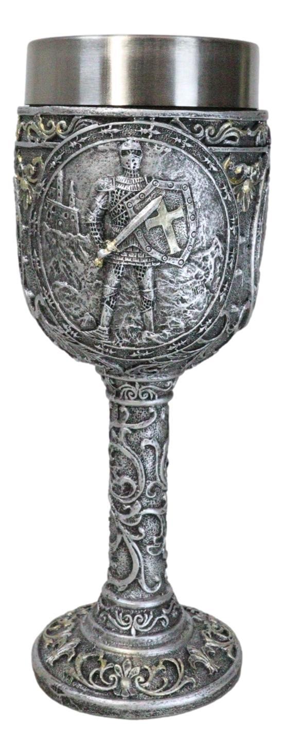Ebros Gift Medieval Templar Crusader Knight Suit Of Armor On Guard Wine Goblet Chalice