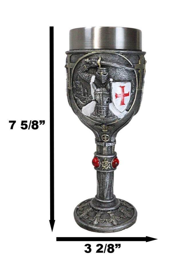 Ebros Gift Medieval Templar Crusader Knight Suit Of Armor On Horse Wine Goblet Chalice Cup