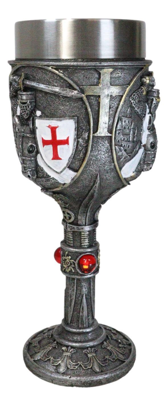 Ebros Gift Medieval Templar Crusader Knight Suit Of Armor On Horse Wine Goblet Chalice Cup