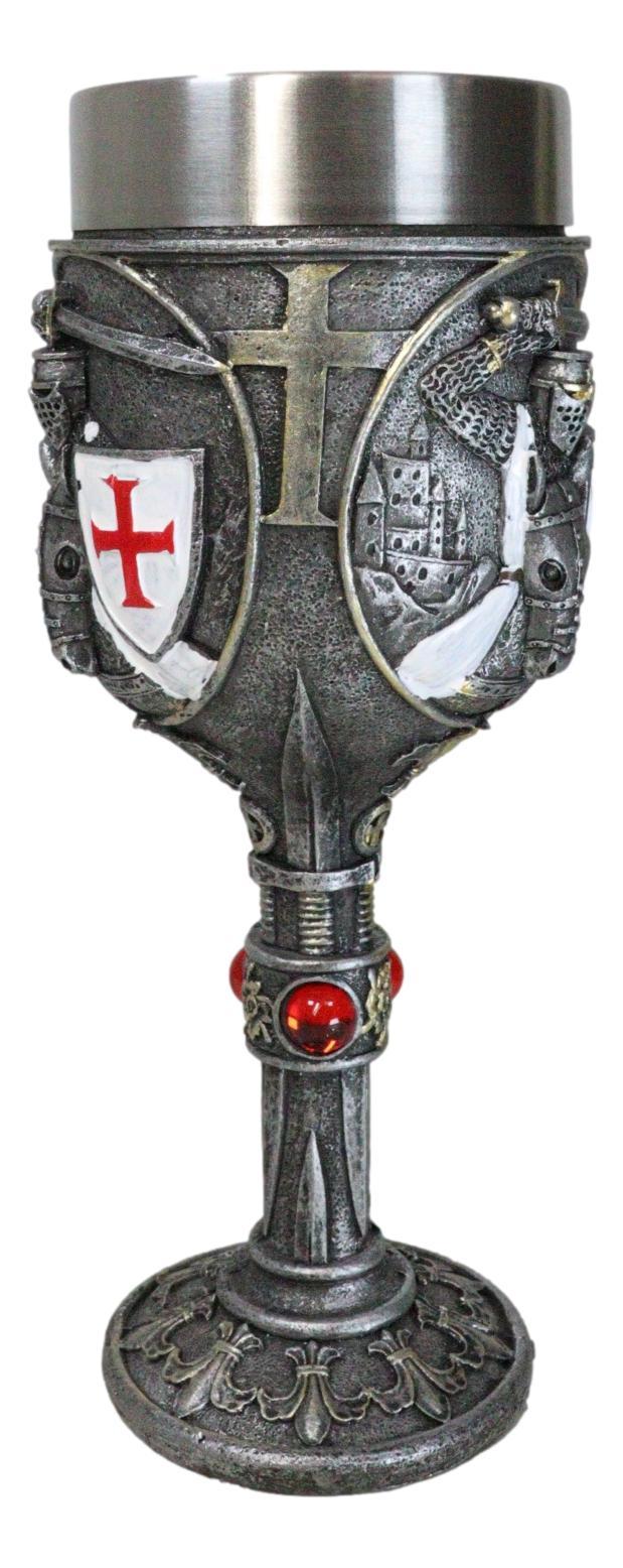 Ebros Gift Medieval Templar Crusader Knight Suit Of Armor On Horse Wine Goblet Chalice Cup
