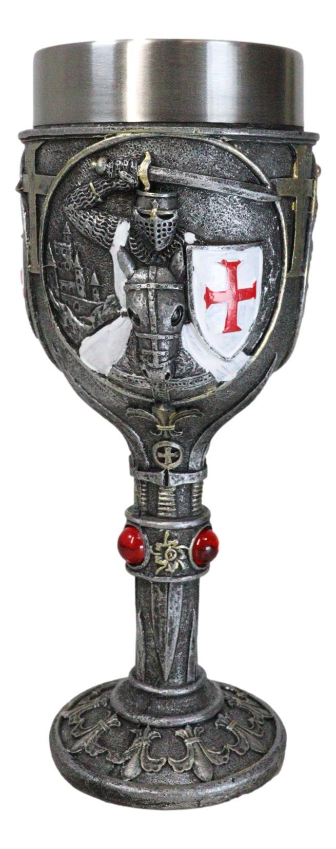 ebros gift Medieval Templar Crusader Knight Suit of Armor On Horse Wine Goblet Chalice Cup