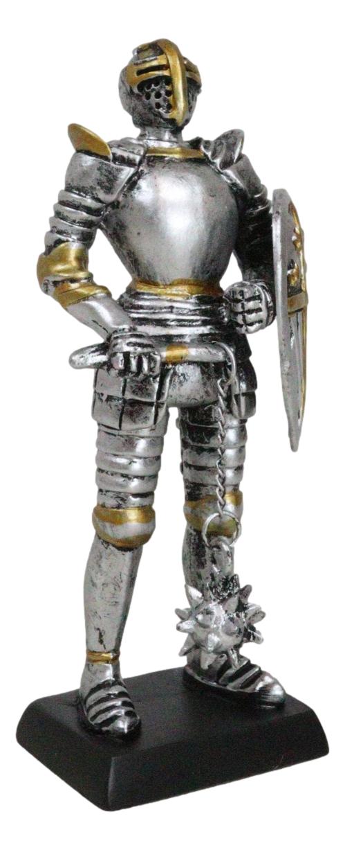 Ebros Gift Medieval Valiant Knight Suit Of Armor Morning Star Club And Shield Mini Figurine