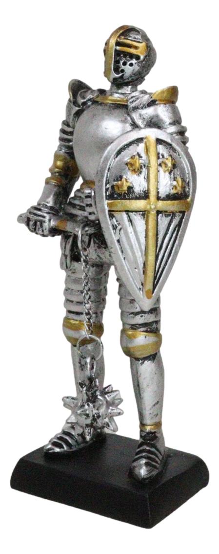 Ebros Gift Medieval Valiant Knight Suit Of Armor Morning Star Club And Shield Mini Figurine