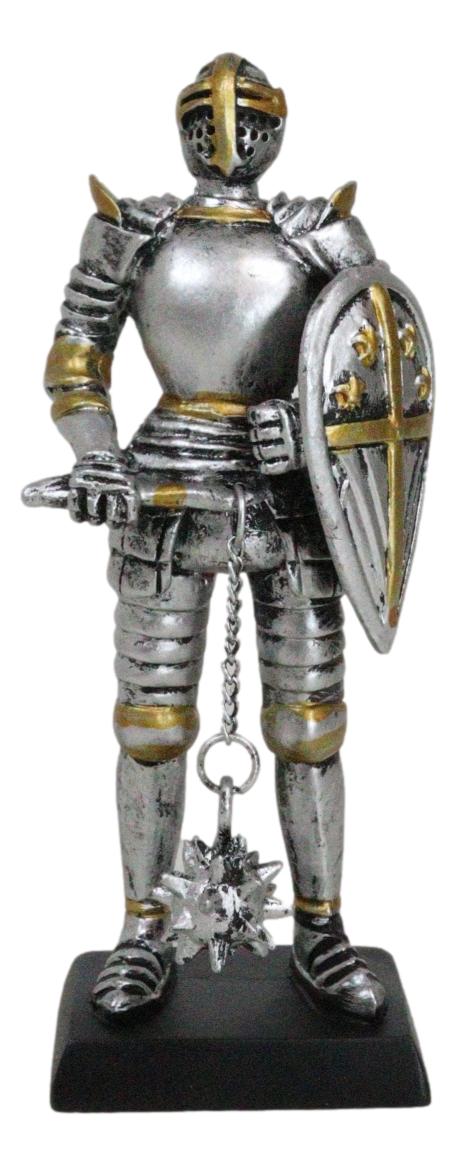 ebros gift Medieval Valiant Knight Suit Of Armor Morning Star Club And Shield Mini Figurine