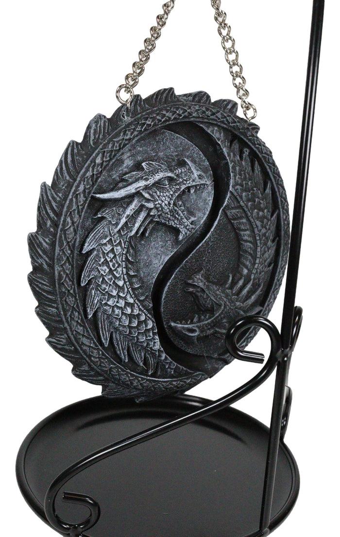 Ebros Gift Medieval Ying Yang Dragons Aroma Waterfall Medal Backflow Incense Cone Burner