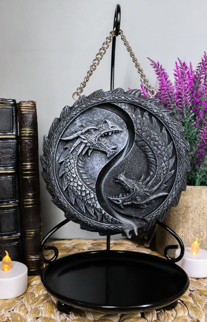 ebros gift Medieval Ying Yang Dragons Aroma Waterfall Medal Backflow Incense Cone Burner