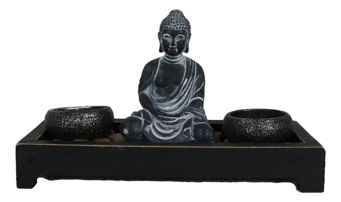 Ebros Gift Meditating Gautama Buddha Zen Garden Kit With Pebbles And Candle Holder Barrels