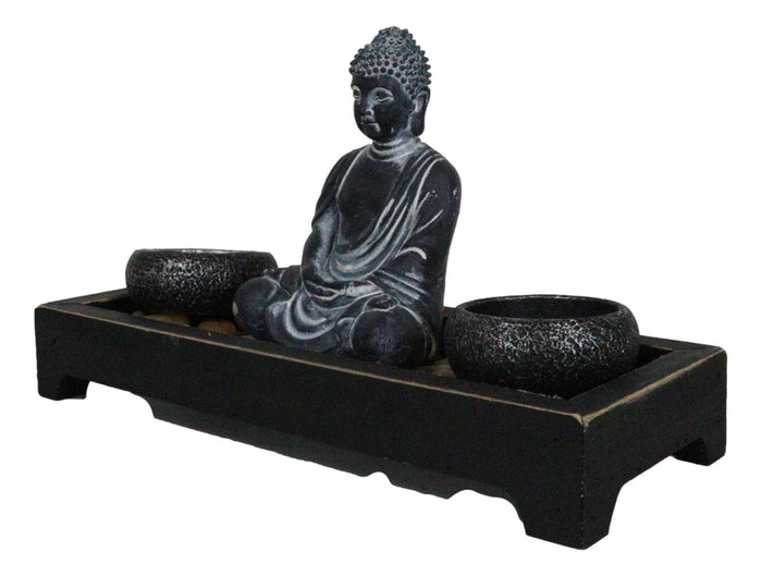 Ebros Gift Meditating Gautama Buddha Zen Garden Kit With Pebbles And Candle Holder Barrels