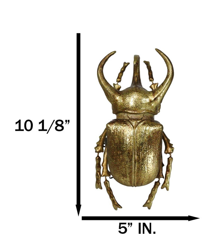 Ebros Gift Medium Gold Resin 3 Horned Rhinoceros Beetle Wall Decor Or Tabletop Figurine