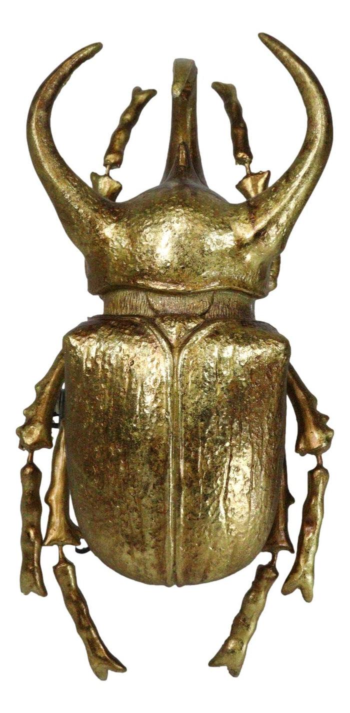 Ebros Gift Medium Gold Resin 3 Horned Rhinoceros Beetle Wall Decor Or Tabletop Figurine