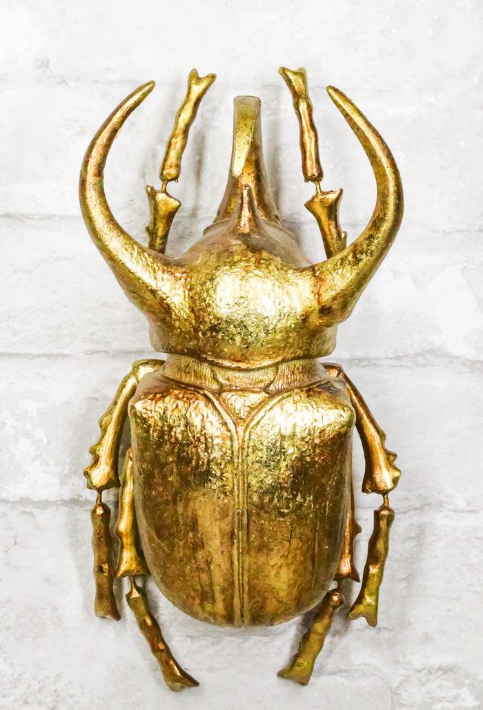 ebros gift Medium Gold Resin 3 Horned Rhinoceros Beetle Wall Decor Or Tabletop Figurine