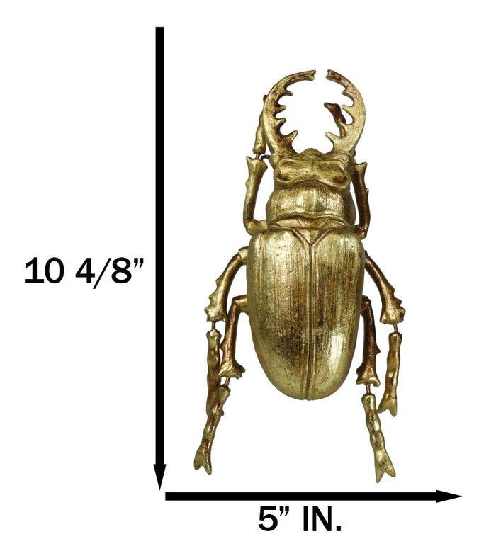 Ebros Gift Medium Gold Resin Great Stag Horned Beetle Wall Decor Or Tabletop Figurine