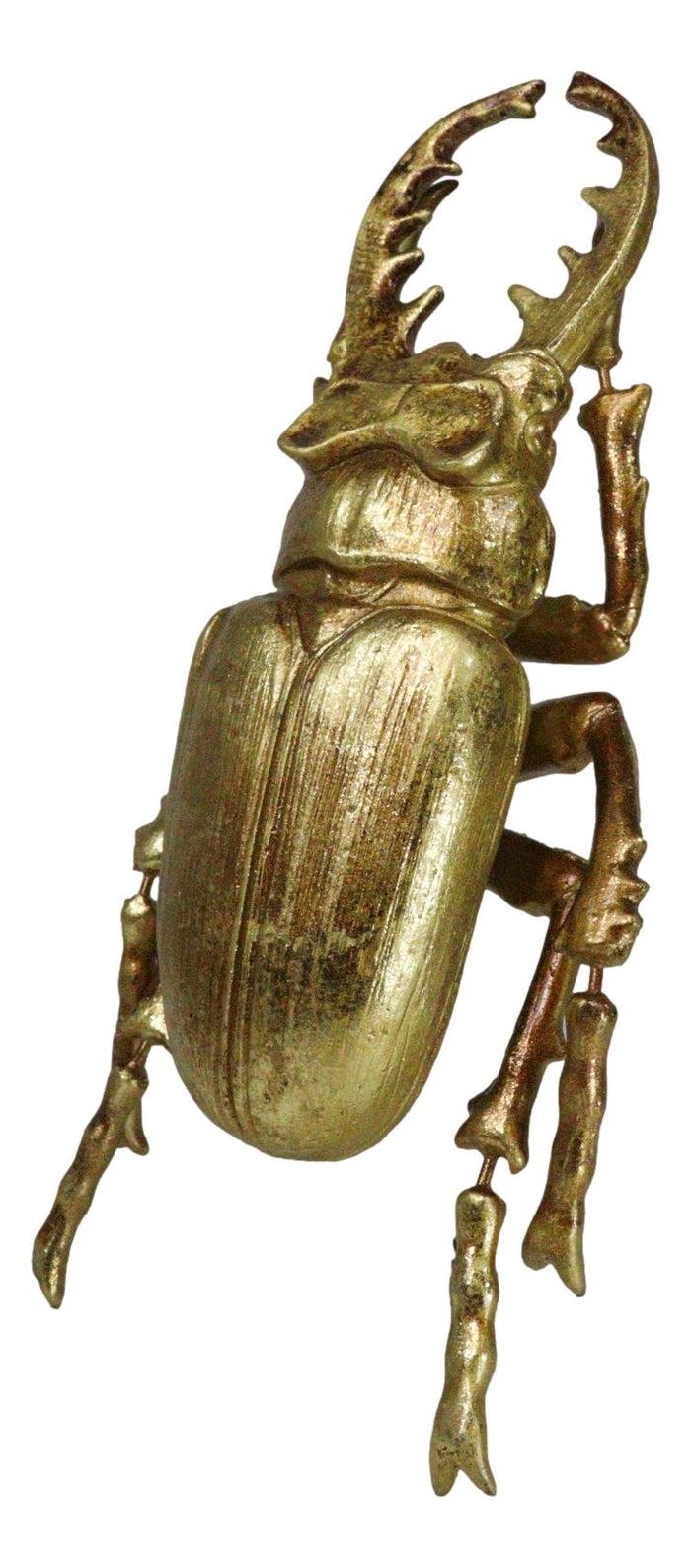 Ebros Gift Medium Gold Resin Great Stag Horned Beetle Wall Decor Or Tabletop Figurine