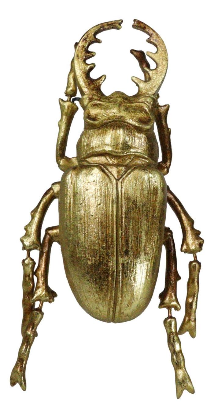 ebros gift Medium Gold Resin Great Stag Horned Beetle Wall Decor Or Tabletop Figurine
