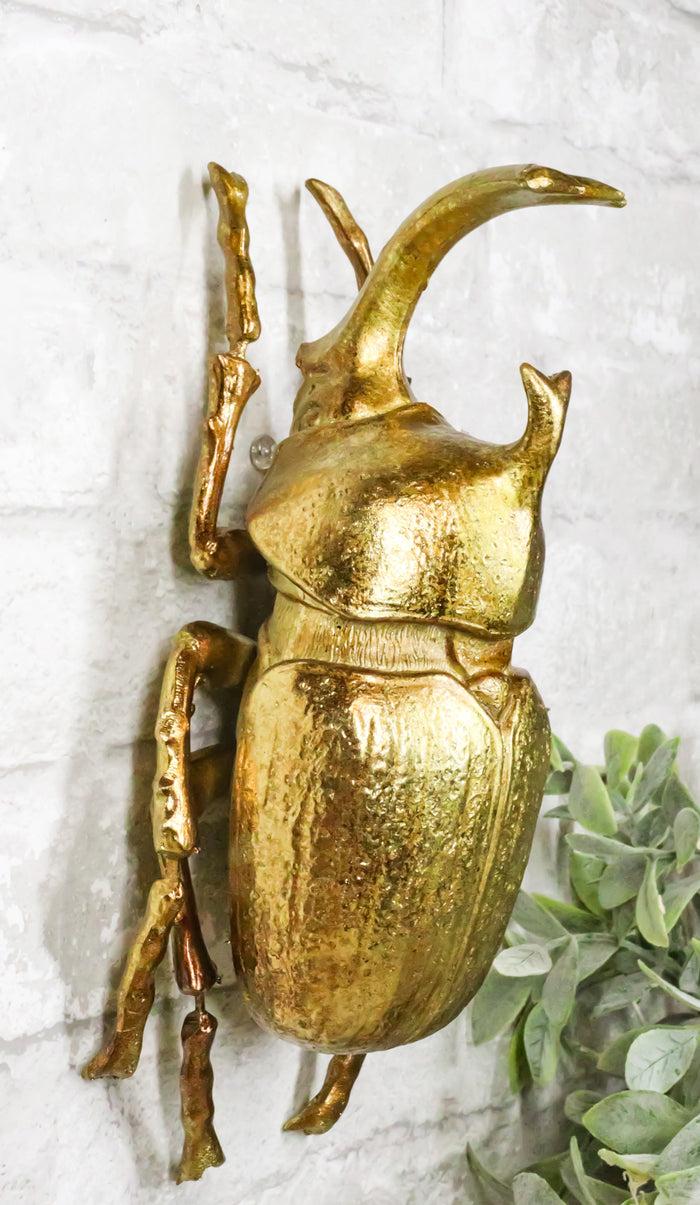 ebros gift Medium Gold Resin Rhinoceros Elephant Beetle Wall Decor Or Tabletop Figurine