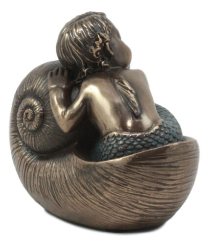 Ebros Gift Merbaby Sleeping In Nautilus Shell Bed Figurine 3.5" Long Small Mermaid Baby Boy