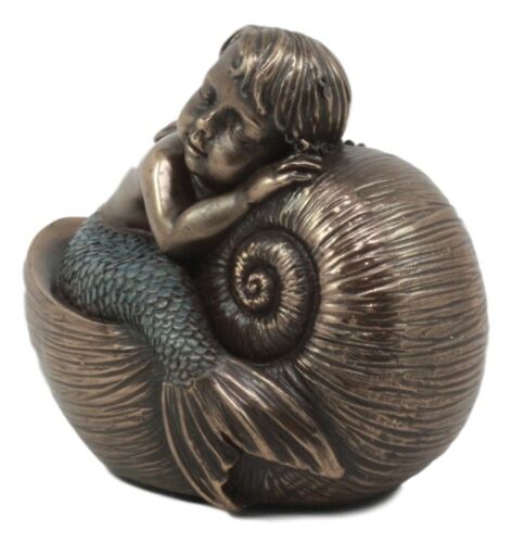 Ebros Gift Merbaby Sleeping In Nautilus Shell Bed Figurine 3.5" Long Small Mermaid Baby Boy