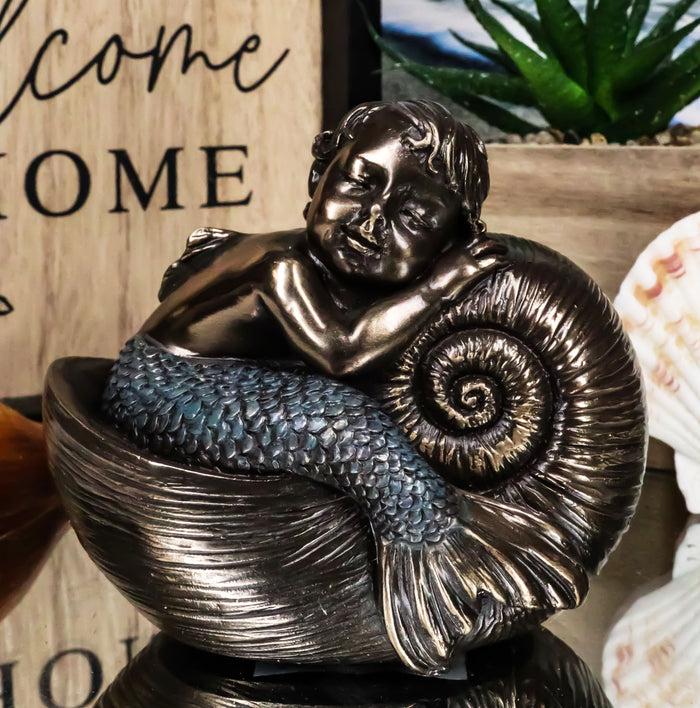 ebros gift Merbaby Sleeping In Nautilus Shell Bed Figurine 3.5" Long Small Mermaid Baby Boy