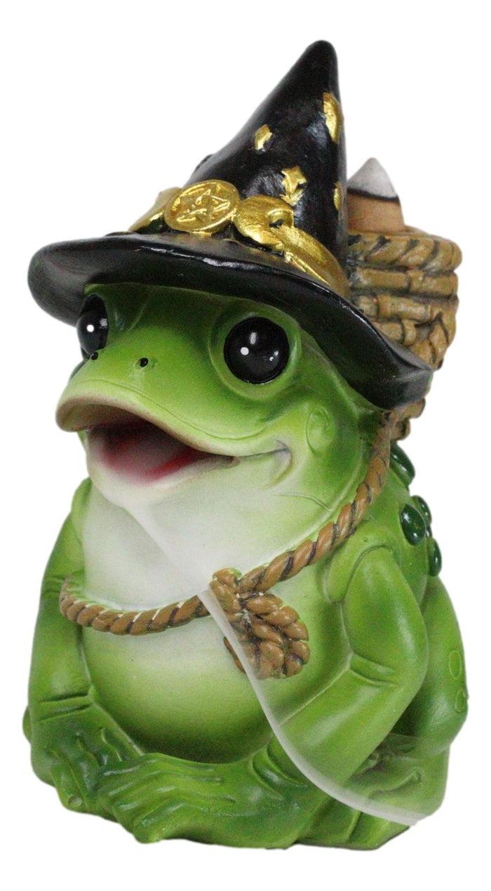 ebros gift Merlin The Wizard Frog with Warlock Triple Moon Hat Backflow Incense Cone Burner