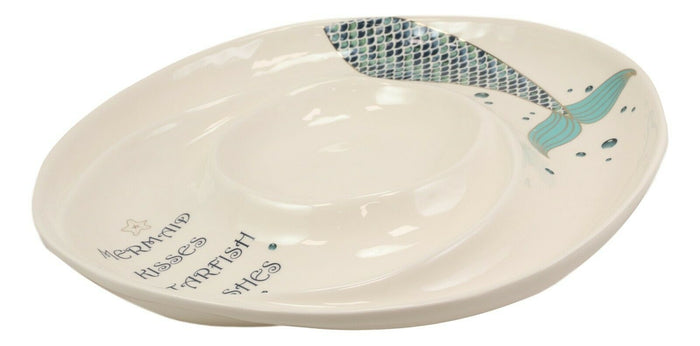 Ebros Gift Mermaid Kisses Starfish Wishes Ceramic Chips Dips Salsa Family Serving Platter