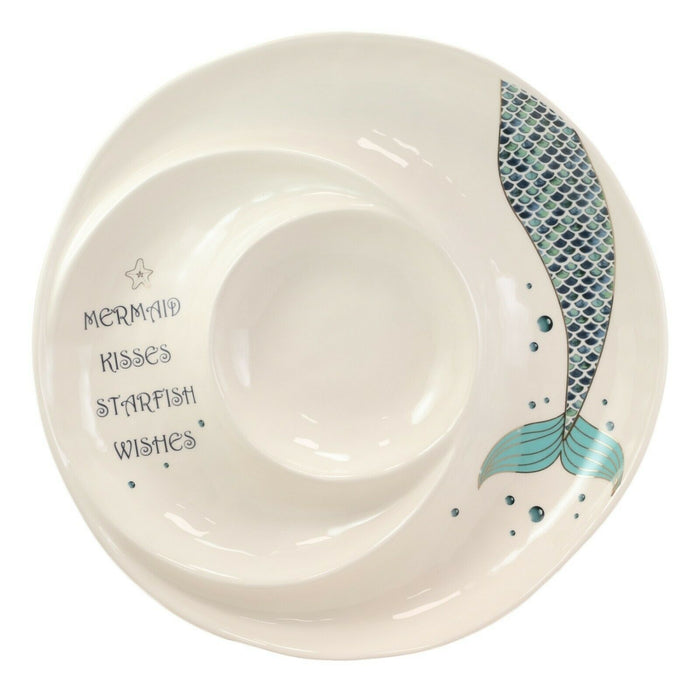 Ebros Gift Mermaid Kisses Starfish Wishes Ceramic Chips Dips Salsa Family Serving Platter