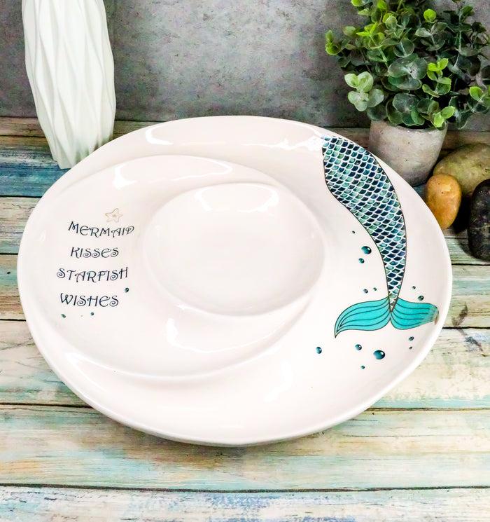 ebros gift Mermaid Kisses Starfish Wishes Ceramic Chips Dips Salsa Family Serving Platter